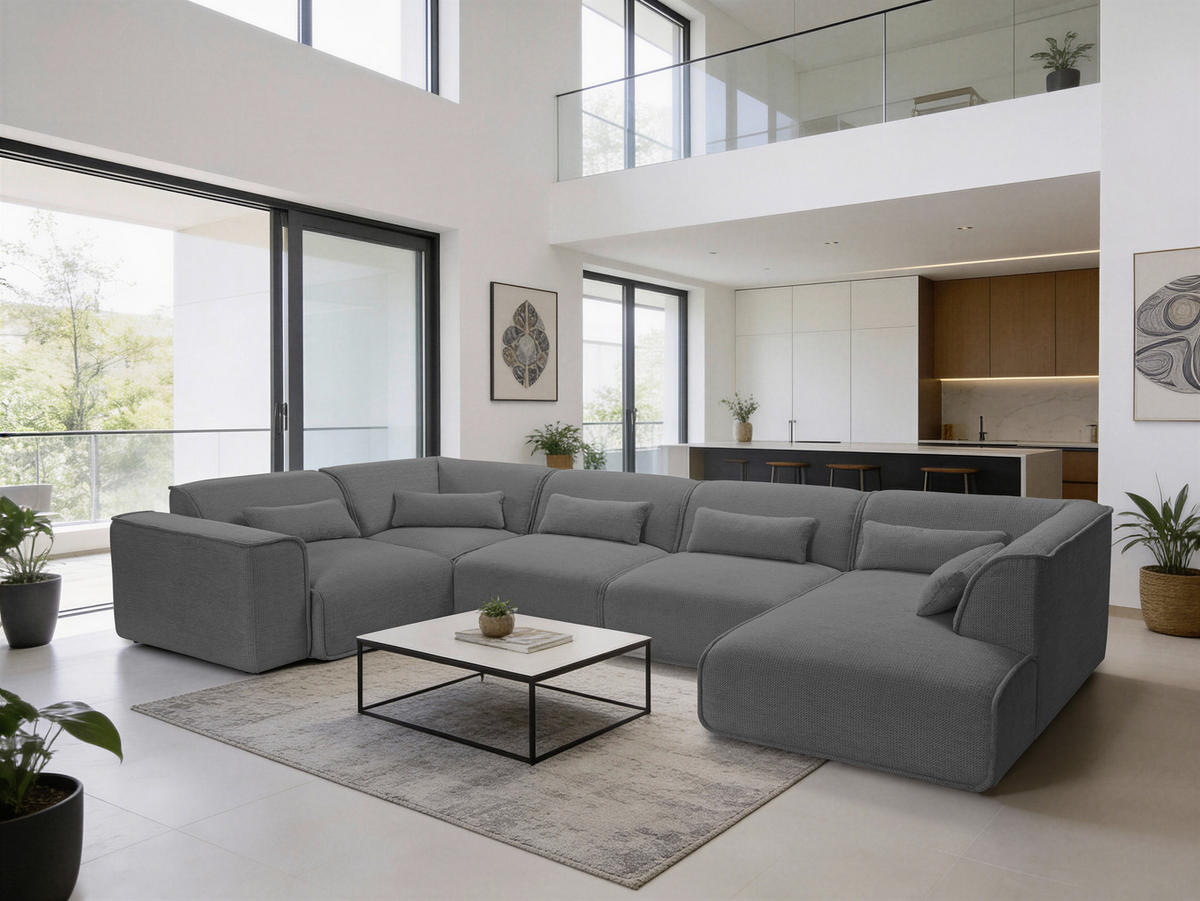 WOHNLANDSCHAFT Flachgewebe Anthrazit  - Anthrazit/Schwarz, Design, Kunststoff/Textil (211/368/165cm) - Lomoco