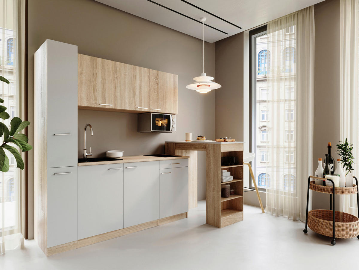 KUHINJSKI BLOK - barve hrasta/bela, Design, umetna masa/leseni material (180cm) - Respekta