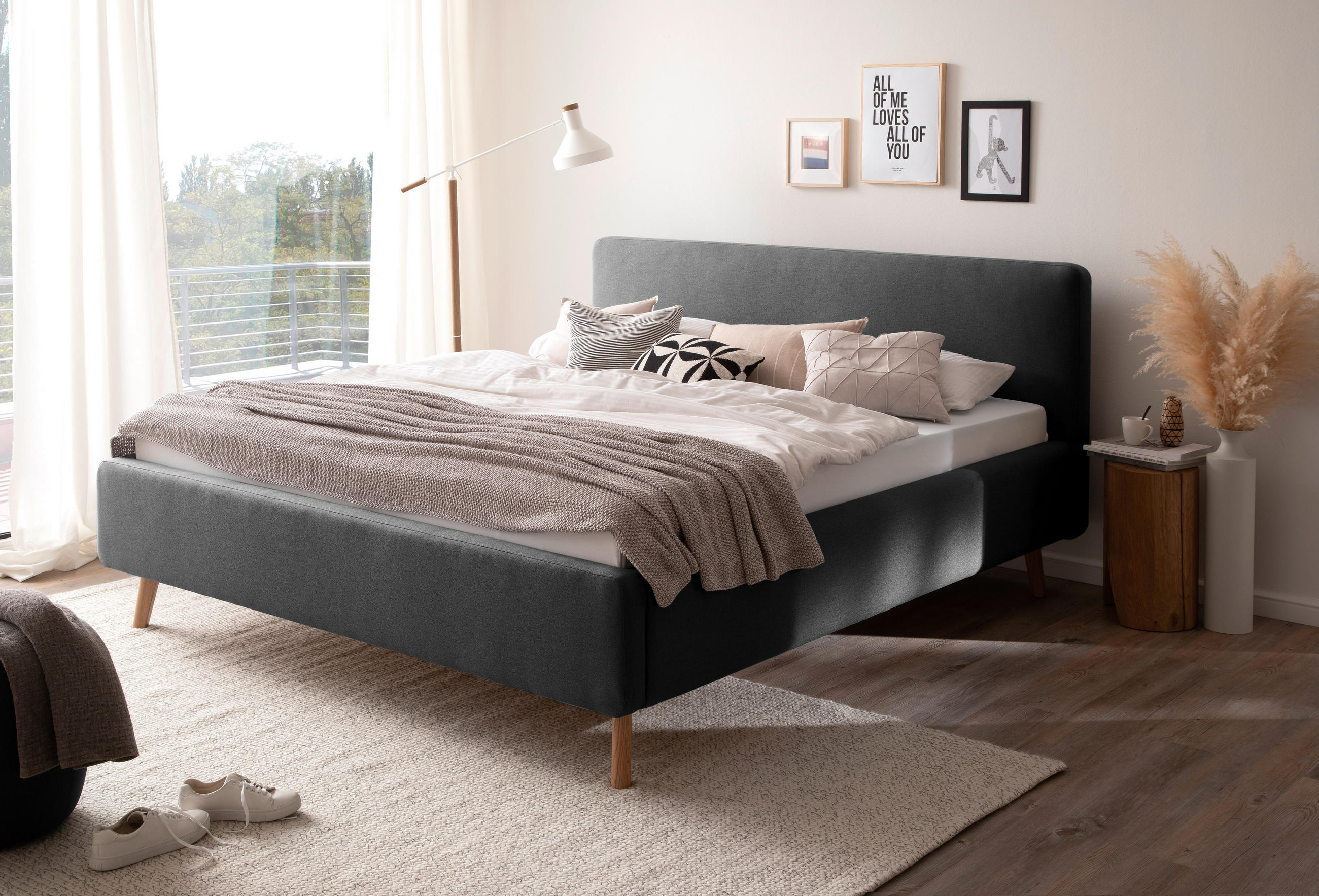 POLSTERBETT Bettkasten, Lattenroste 160/200 cm  in Anthrazit  - Anthrazit, Design, Holz/Textil (160/200cm) - Livetastic