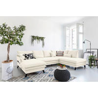 WOHNLANDSCHAFT Beige Mikrofaser  - Beige/Schwarz, Design, Holz/Textil (150/300/200cm) - P & B