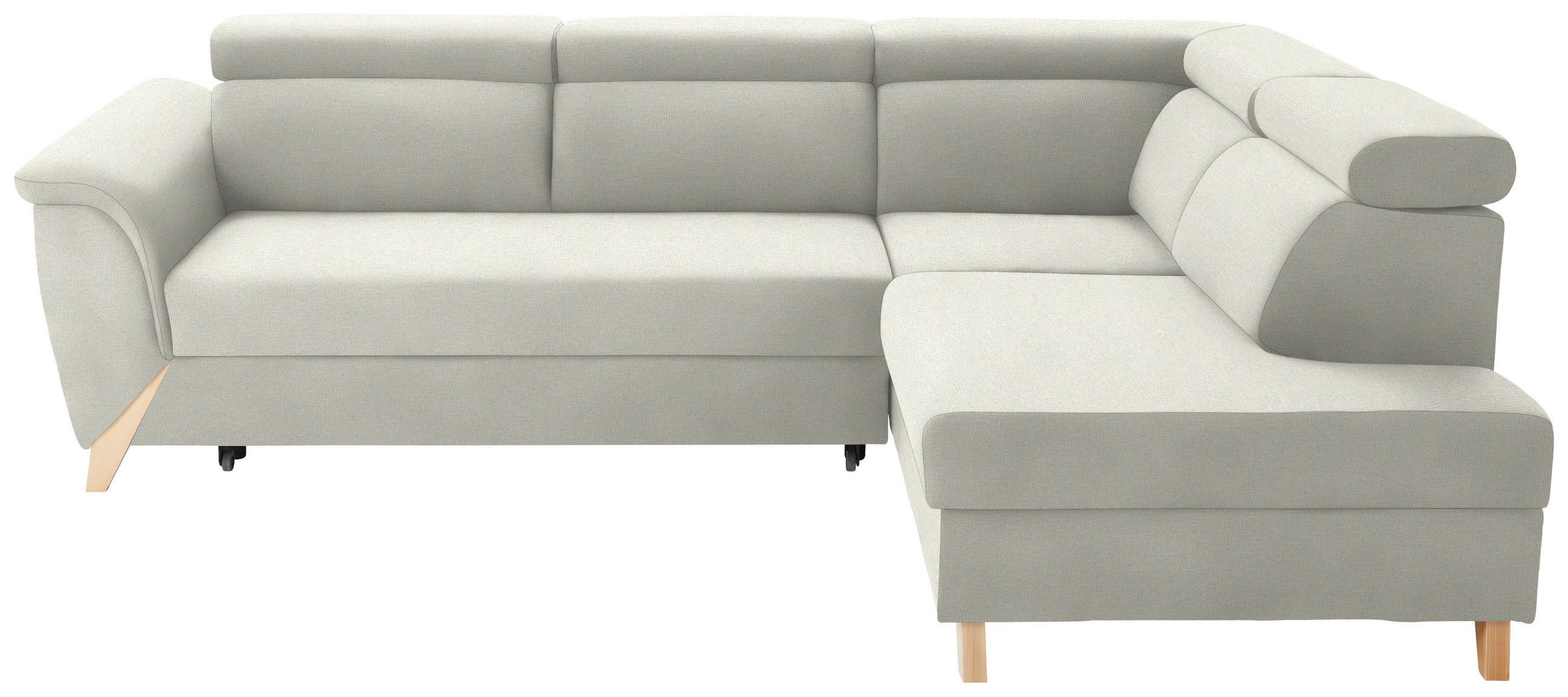 ECKSOFA  in Chenille Creme Rücken echt, Kopfteilverstellung  265/200 cm  - Creme/Naturfarben, KONVENTIONELL, Holz/Textil (265/200cm) - Stylife