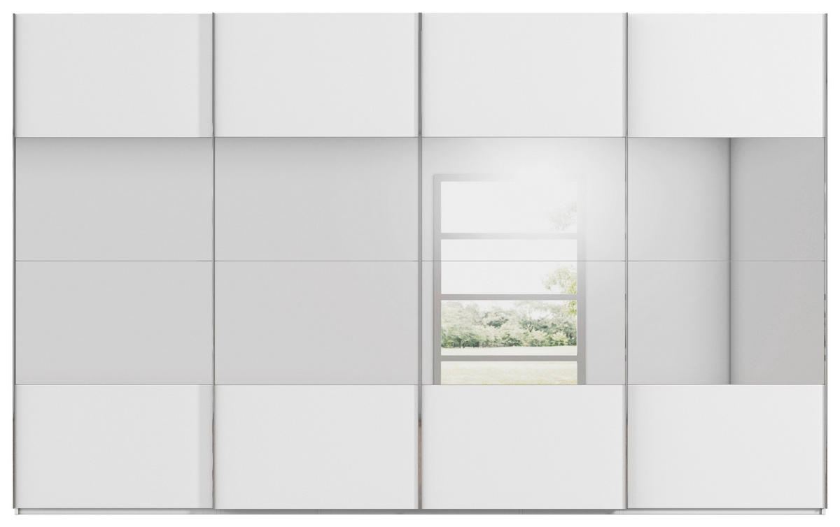 SCHWEBETÜRENSCHRANK 361/223/68 cm 4-türig Weiß  - Chromfarben/Weiß, Design, Glas/Holzwerkstoff (361/223/68cm) - Novel