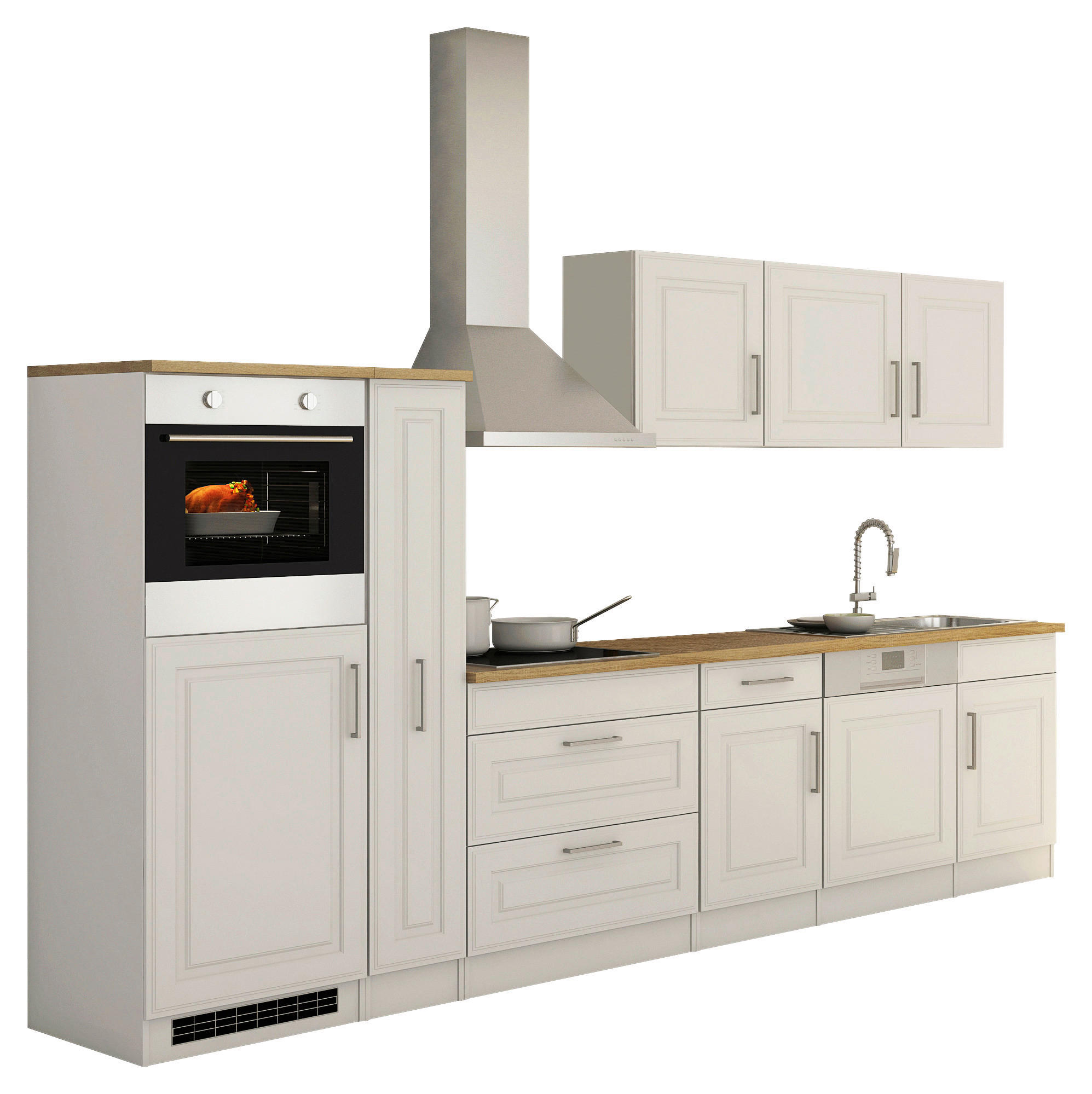 KÜCHENBLOCK 330 cm   in Weiß, Sonoma Eiche  - Alufarben/Weiß, MODERN, Holzwerkstoff/Metall (330cm) - Held