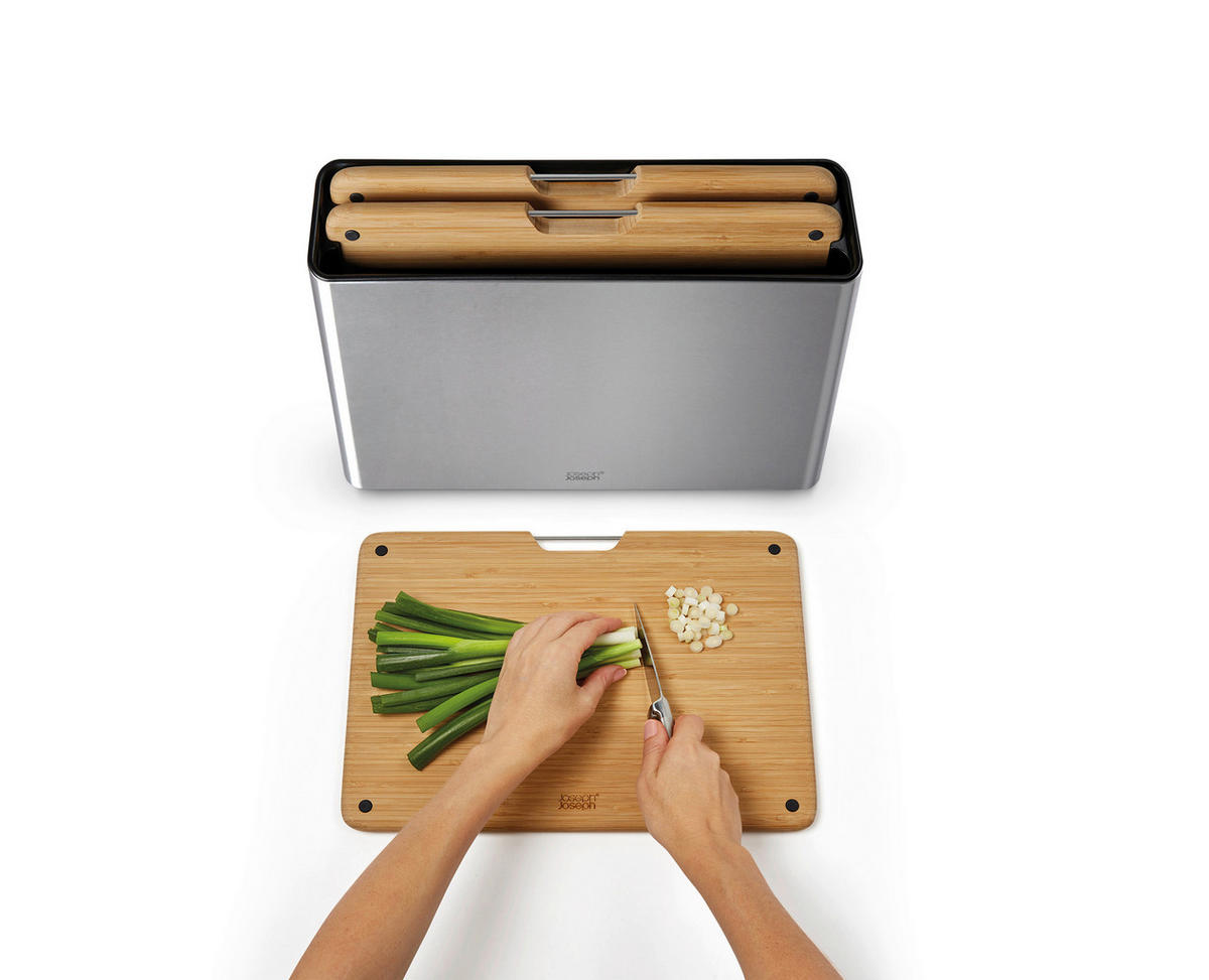 SCHNEIDEBRETT-SET Holz, Metall, Kunststoff Bambus Folio™  - Dunkelgrau, Basics, Holz/Kunststoff (38/8,5/28,7cm) - Joseph Joseph