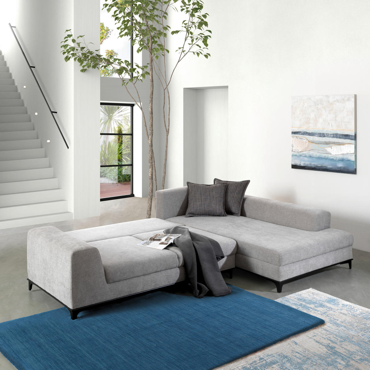 ECKSOFA in Webstoff Grau  - Schwarz/Grau, Design, Textil/Metall (314/211cm) - Stylife