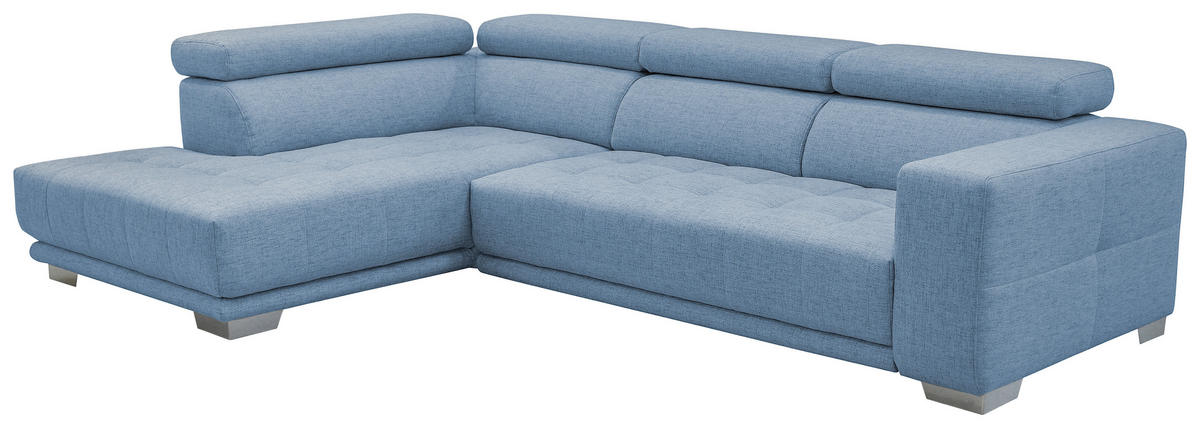 ECKSOFA in Mikrofaser Hellblau  - Chromfarben/Hellblau, Design, Textil/Metall (207/301cm) - Xora