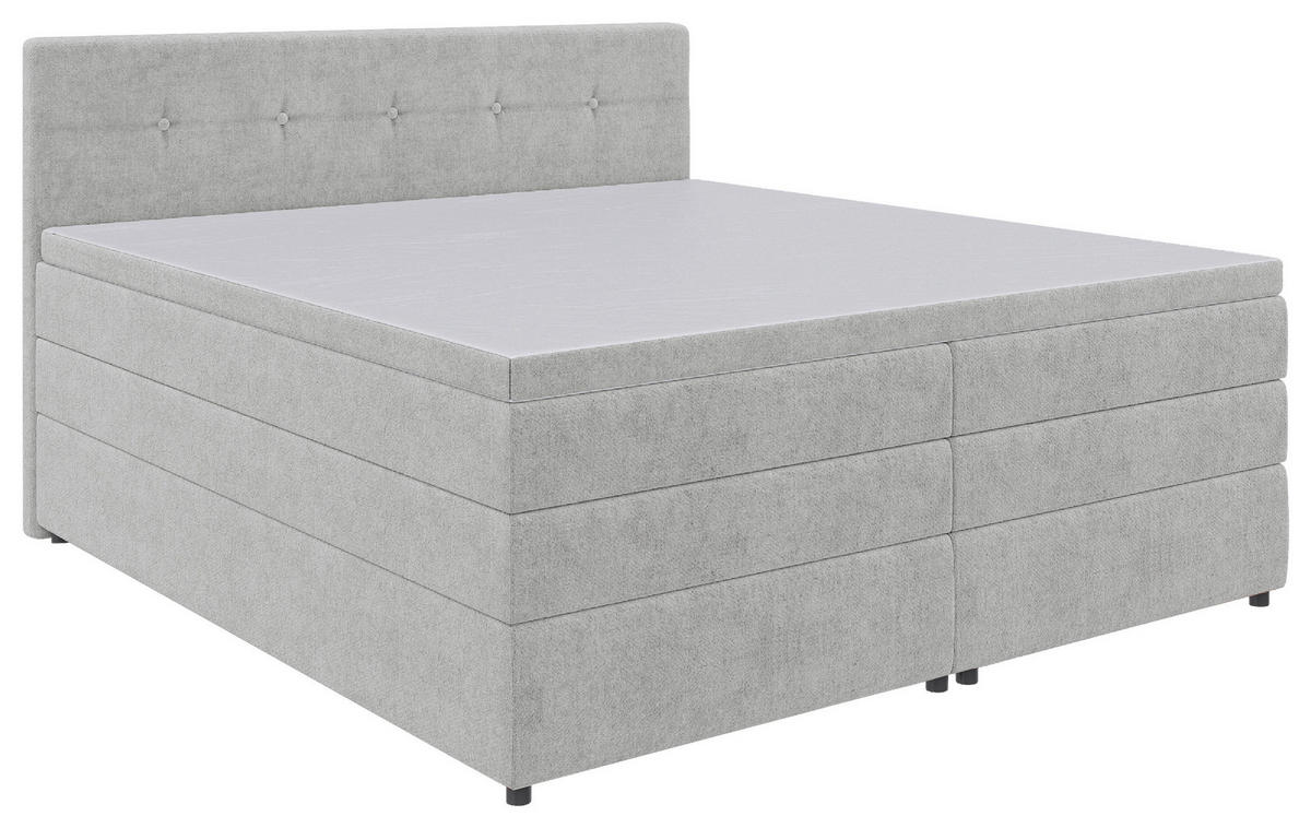 BOXSPRINGBETT 180/200 cm,  in Hellgrau, Bettkasten, Topper, Matratzen, H3 = fest  - Hellgrau/Schwarz, KONVENTIONELL, Kunststoff/Textil (180/200cm) - Boxxx