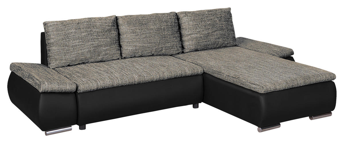 ECKSOFA Grau, Schwarz Textilgeflecht  - Chromfarben/Schwarz, Design, Textil (266/175cm) - Livetastic
