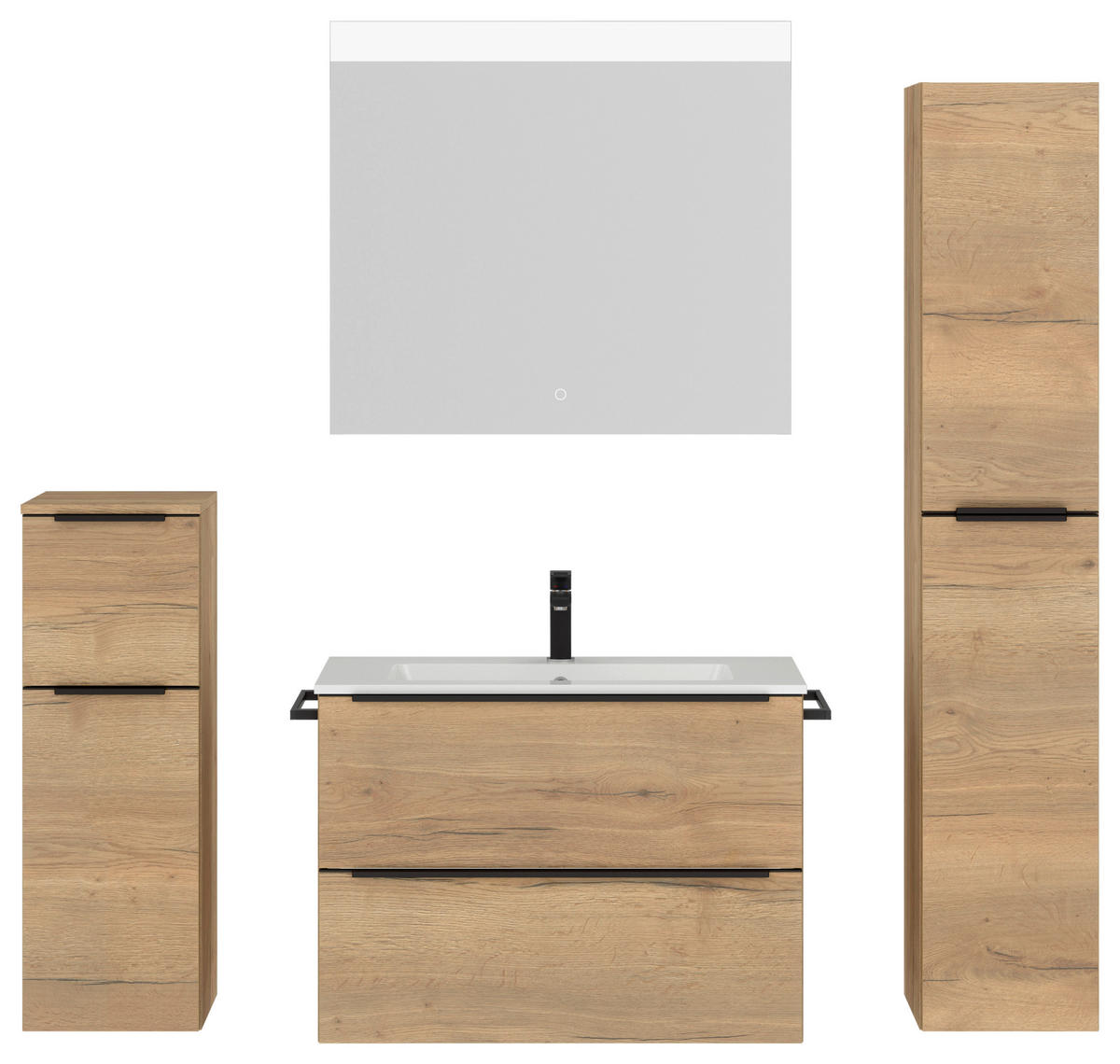 BADEZIMMER 5-teilig  in 141 cm  - Eichefarben/Schwarz, MODERN, Holzwerkstoff/Stein (141cm) - Nobilia