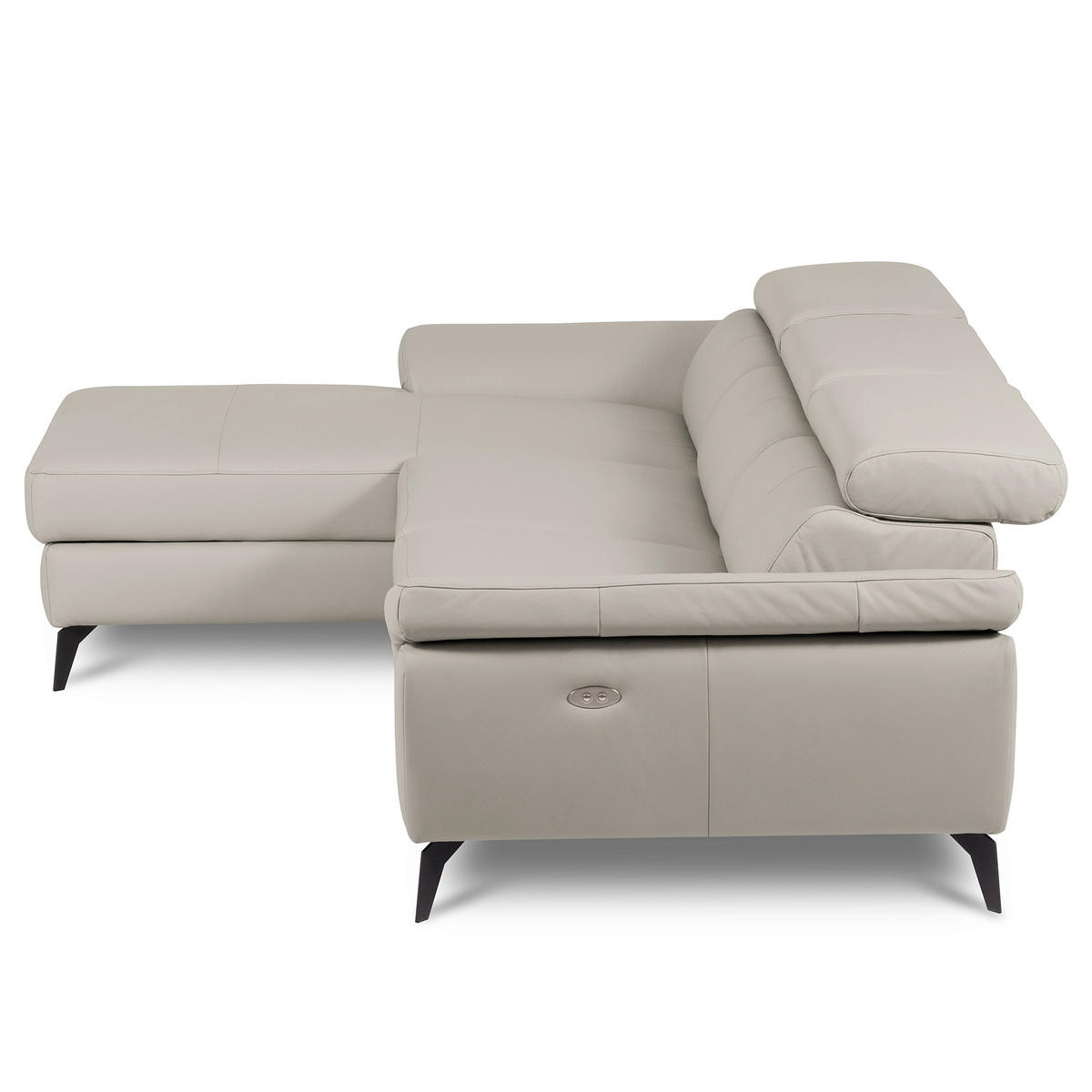 ECKSOFA SONO in Lederlook Echtleder Platinfarben Armteilverstellung, Kopfteilverstellung  179/252 cm  - Platinfarben/Schwarz, Design, Leder/Textil (179/252cm) - Livetastic