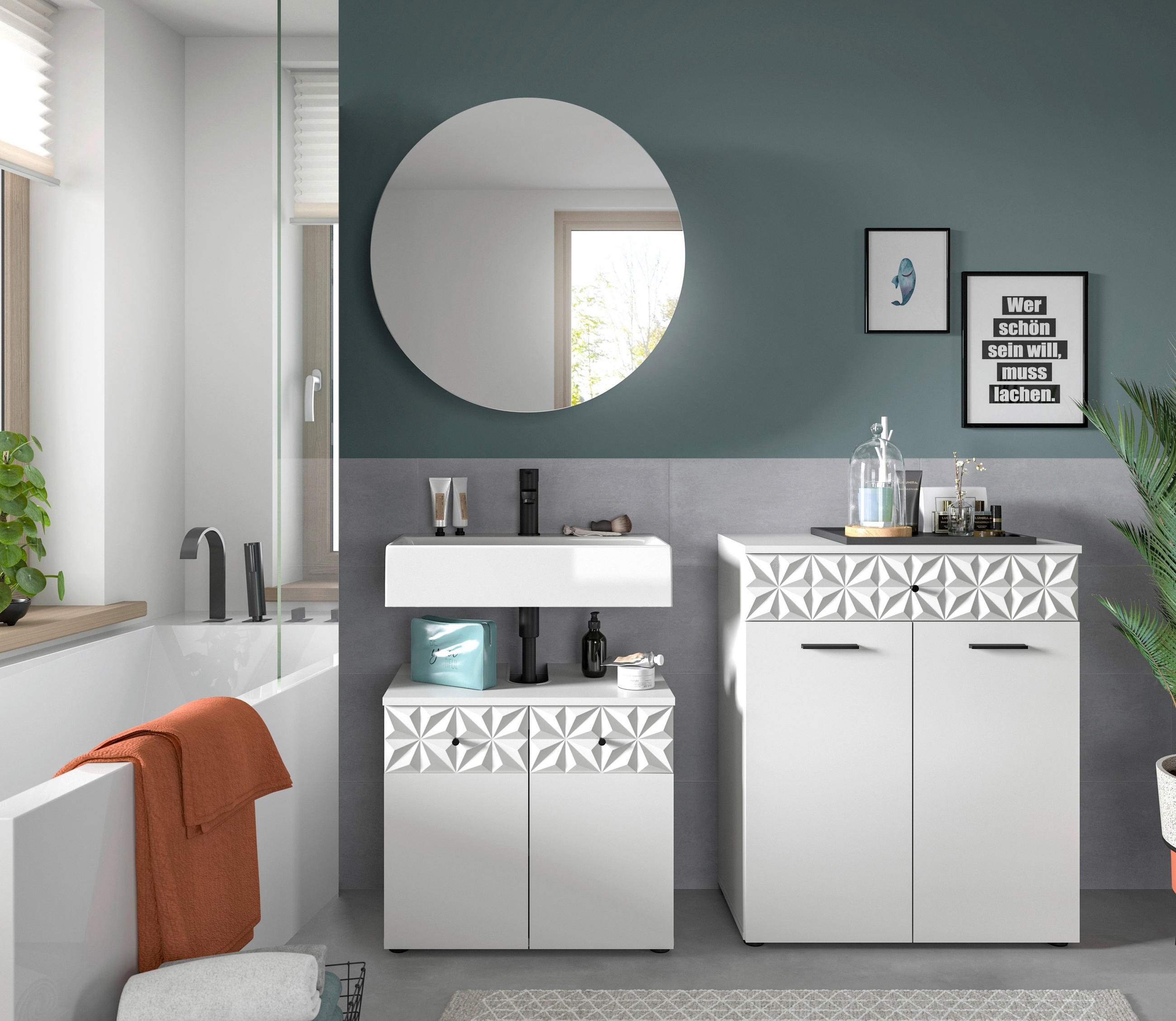 BADEZIMMER 3-teilig  in 130 cm  - Schwarz/Weiß, MODERN, Glas/Holzwerkstoff (130cm) - MID.YOU