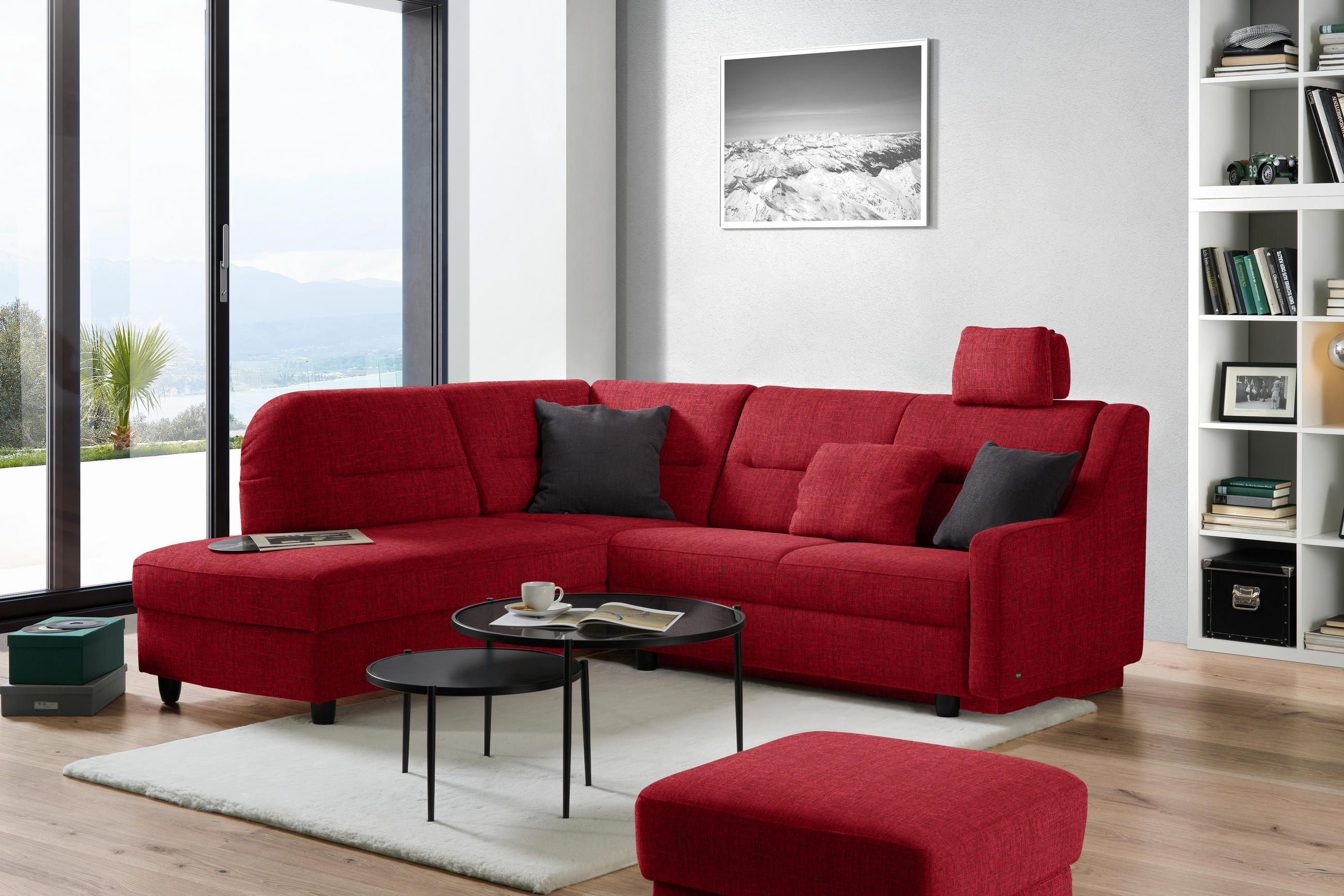 ECKSOFA in Chenille Rot  208/226 cm  - Rot/Schwarz, KONVENTIONELL, Textil (208/226cm) - Sedda