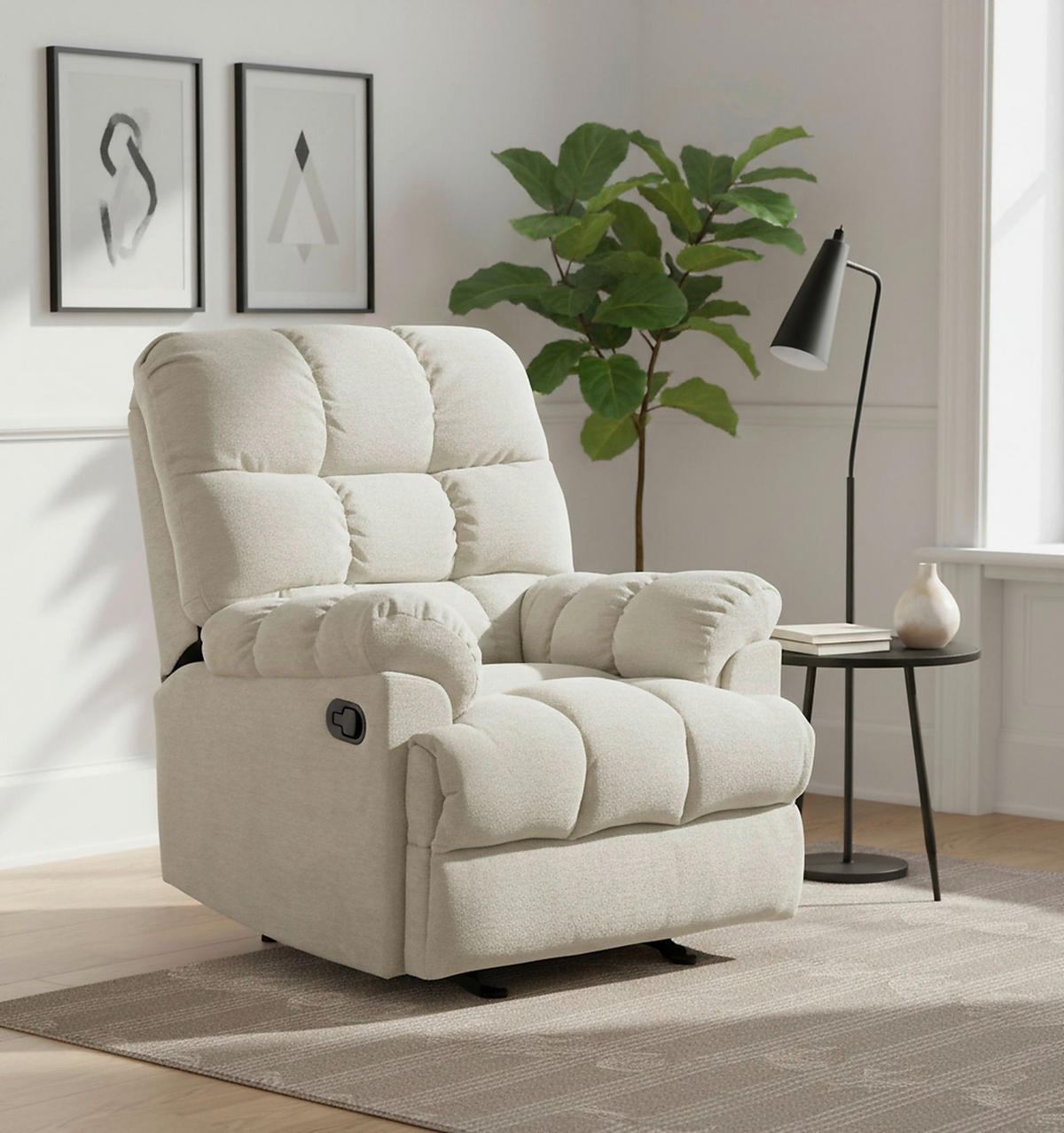 RELAXSESSEL CALIX Mikrofaser    - Beige/Schwarz, Design, Textil/Metall (91/105/102-172cm) - P & B