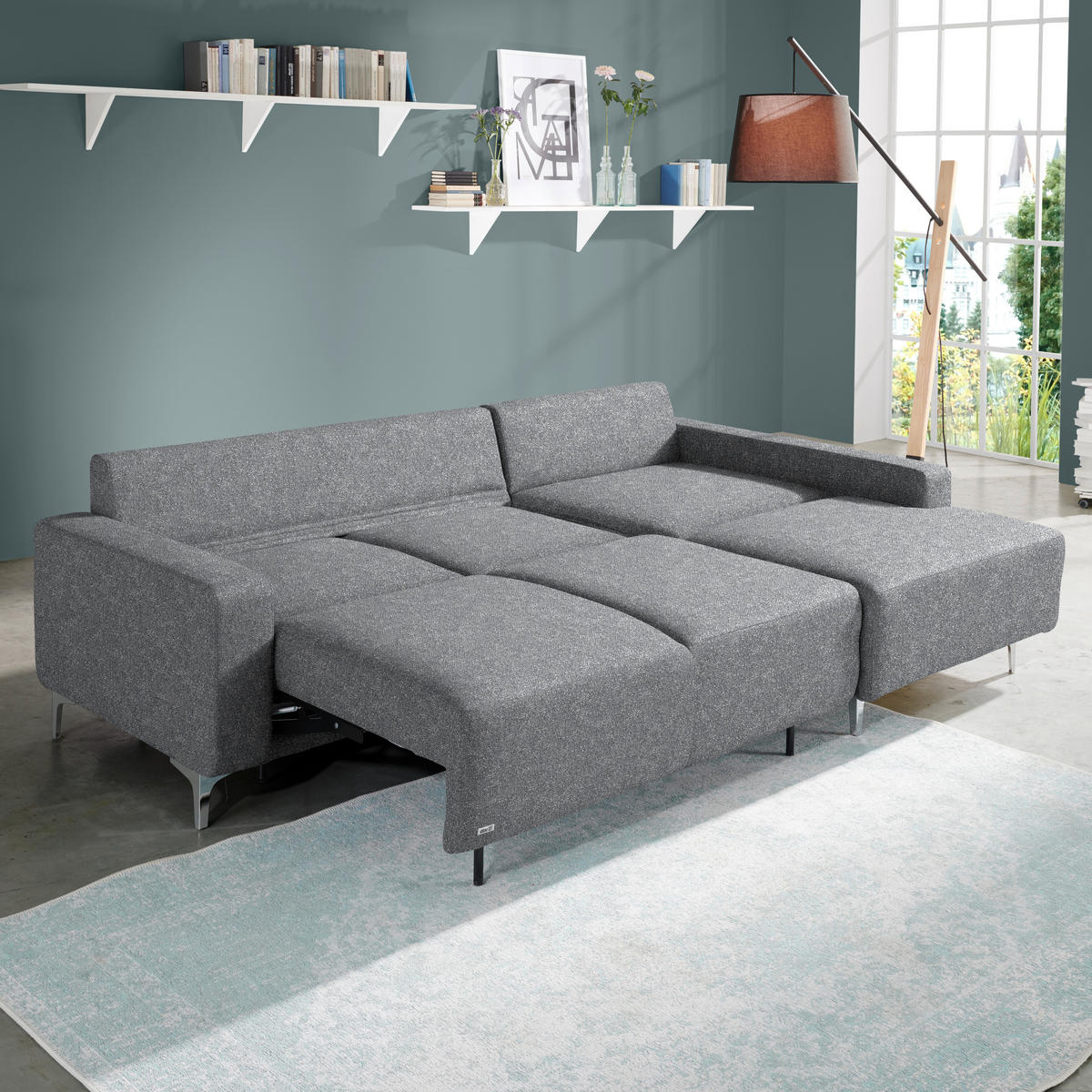 ECKSOFA  in Mikrovelours Grau  248/160 cm  - Alufarben/Grau, Design, Textil/Metall (248/160cm) - Sedda