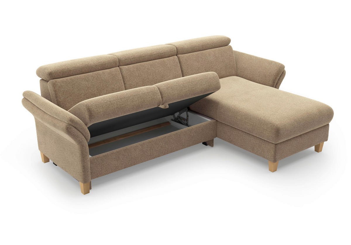ECKSOFA GLENDALE E Hellbraun Flachgewebe  - Hellbraun/Eichefarben, KONVENTIONELL, Holz/Textil (253/166cm) - Sit & More