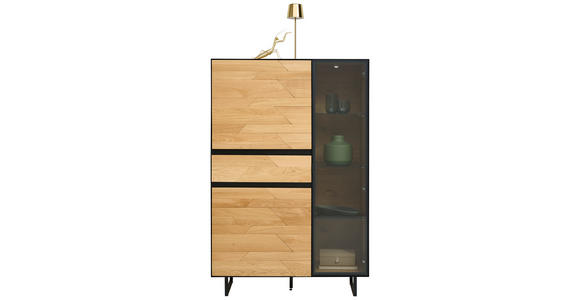 HIGHBOARD Schwarz, Wildeiche  95/148,8/42 cm  - Wildeiche/Schwarz, Natur, Glas/Holz (95/148,8/42cm) - Linea Natura