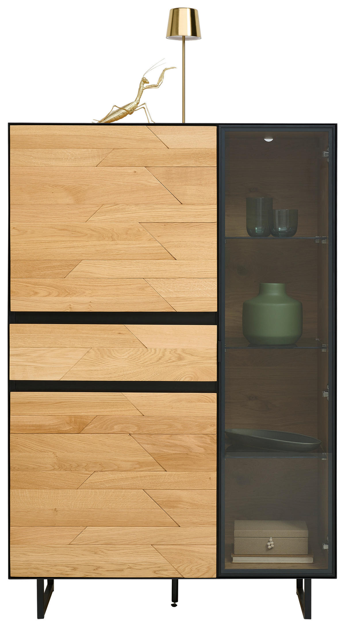 HIGHBOARD Schwarz, Wildeiche  95/148,8/42 cm  - Wildeiche/Schwarz, Natur, Glas/Holz (95/148,8/42cm) - Linea Natura