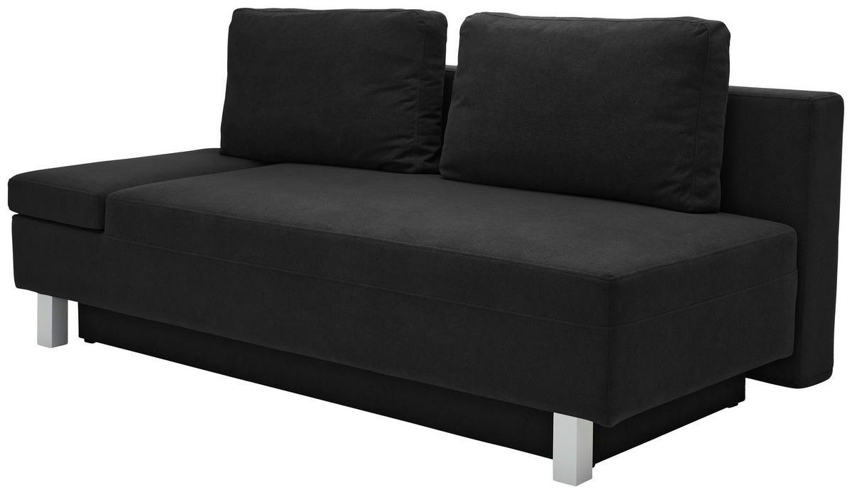 SCHLAFSOFA  mit Stoffauswahl, Schlafen auf Sitzhöhe, Armteil links Flachgewebe Schwarz  - Chromfarben/Schwarz, Design, Holz/Textil (205/77-93/99cm) - Novel
