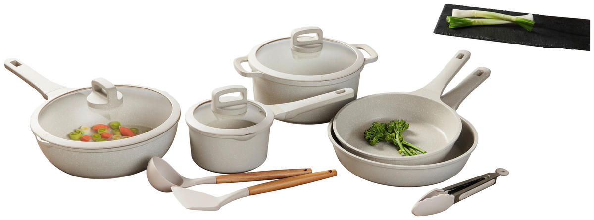 SET LONACA ZA KUHANJE  aluminij, čelik  8-dijelni   - bež/prozirno, Basics, staklo/drvo - Homeware Profession.