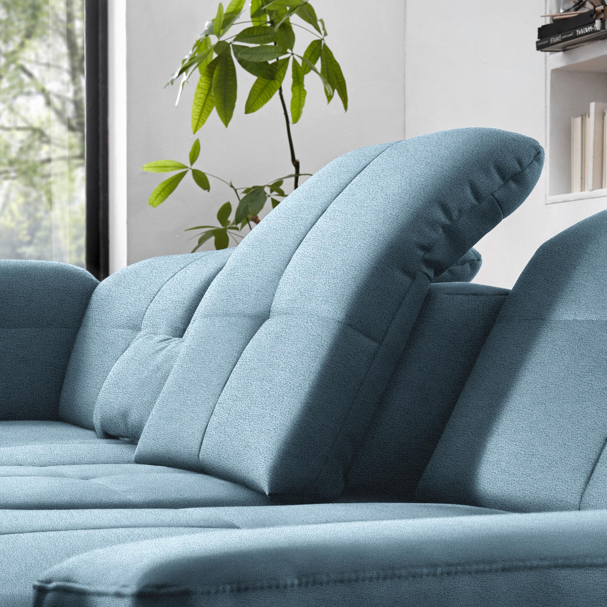 ECKSOFA  in Flachgewebe Hellblau  195/309 cm  - Chromfarben/Hellblau, Design, Textil (195/309cm) - Beldomo Style