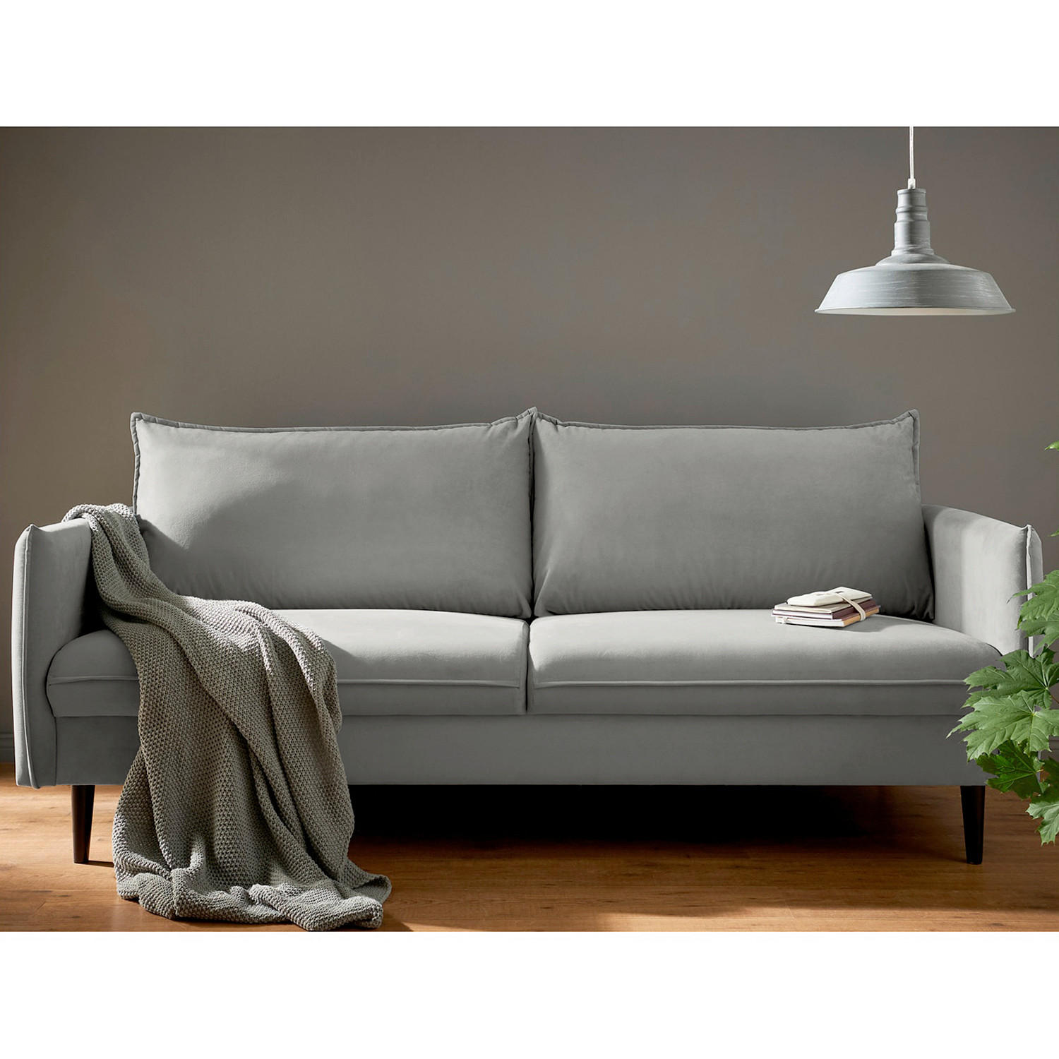 3-SITZER-SOFA JULI in Samt Dunkelgrau  - Dunkelgrau/Schwarz, Design, Holz/Textil (203/86/100cm) - P & B