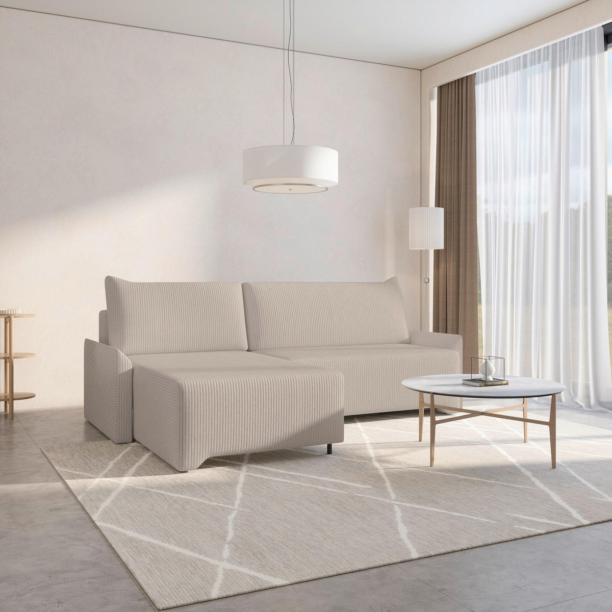 ECKSOFA LOCO in Cord Hellbraun  - Hellbraun/Schwarz, Design, Kunststoff/Textil (174/245cm) - MID.YOU