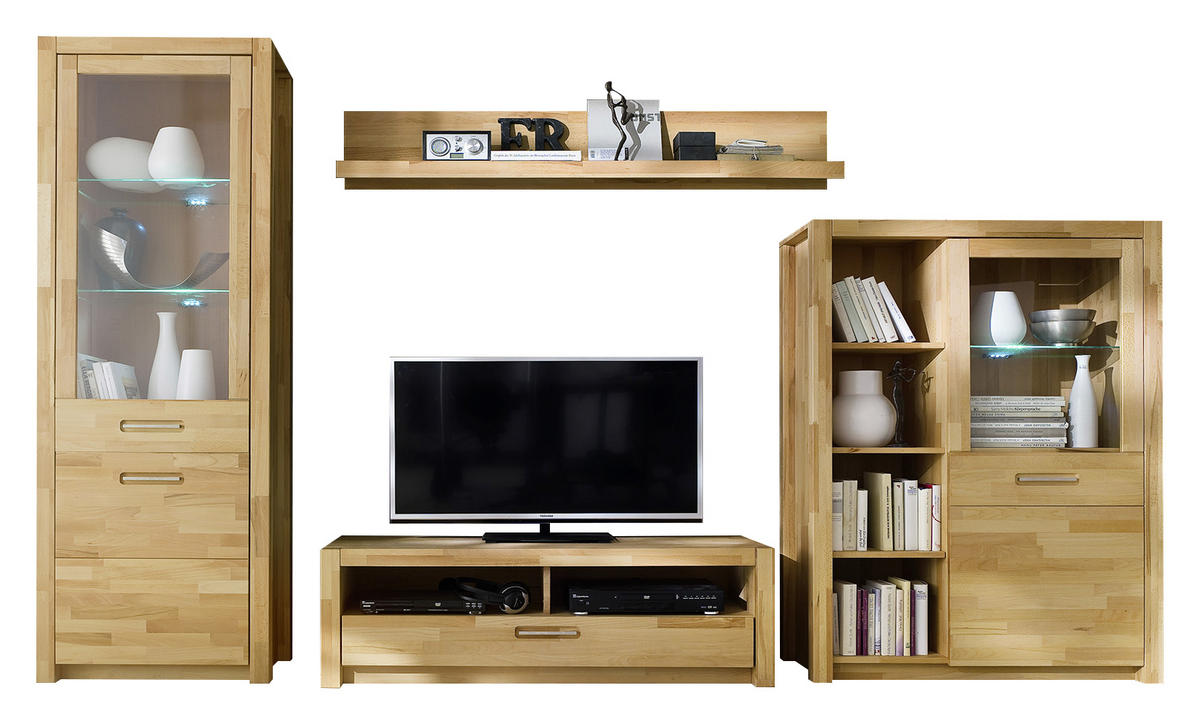 TV-ELEMENT  in 125/43/46 cm  - Buchefarben/Alufarben, Design, Holz/Metall (125/43/46cm) - MID.YOU