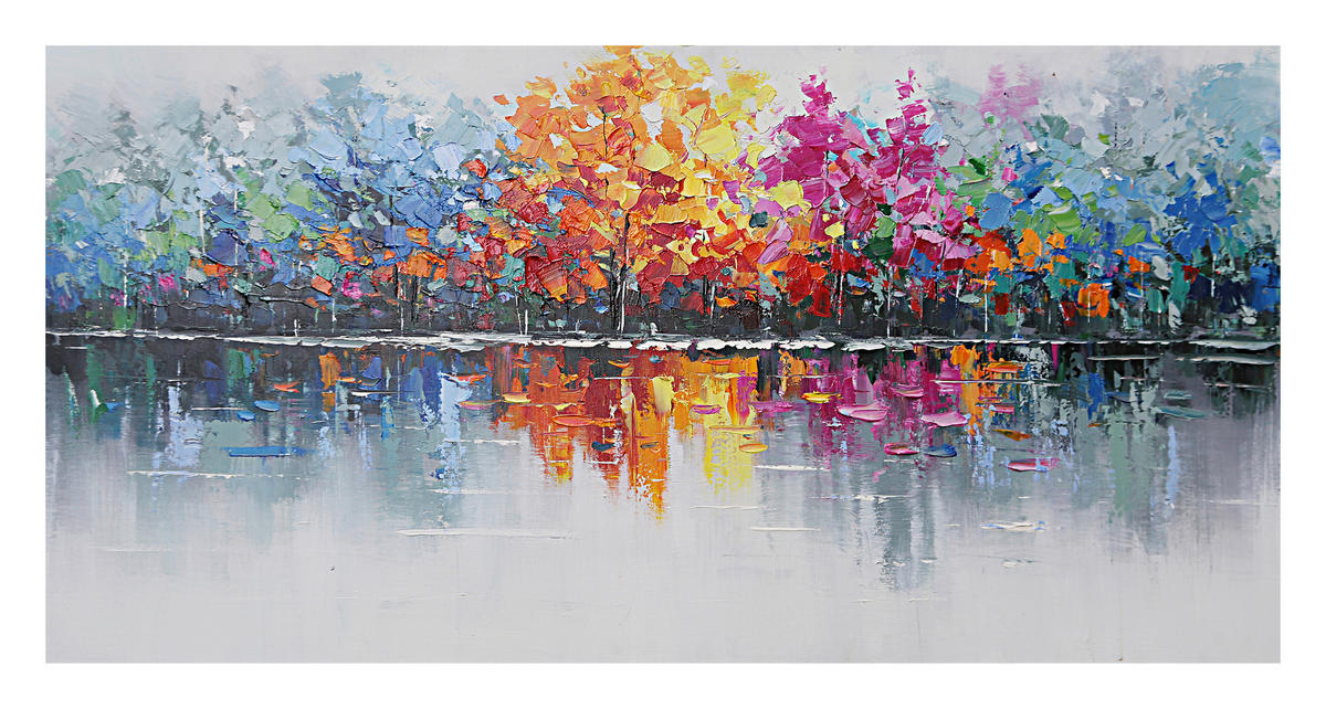 ÖLGEMÄLDE Bäume 150/55 cm  - Blau/Gelb, Trend, Holz/Textil (150/55cm) - Monee