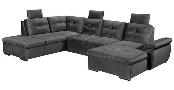WOHNLANDSCHAFT in Mikrovelours Grau - Schwarz/Grau, KONVENTIONELL, Kunststoff/Textil (217/334/127cm) - Carryhome