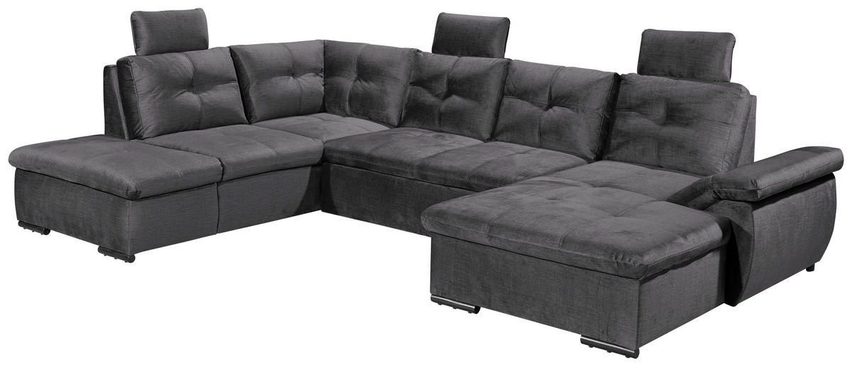 WOHNLANDSCHAFT in Mikrovelours Grau  - Schwarz/Grau, KONVENTIONELL, Kunststoff/Textil (217/334/127cm) - Carryhome