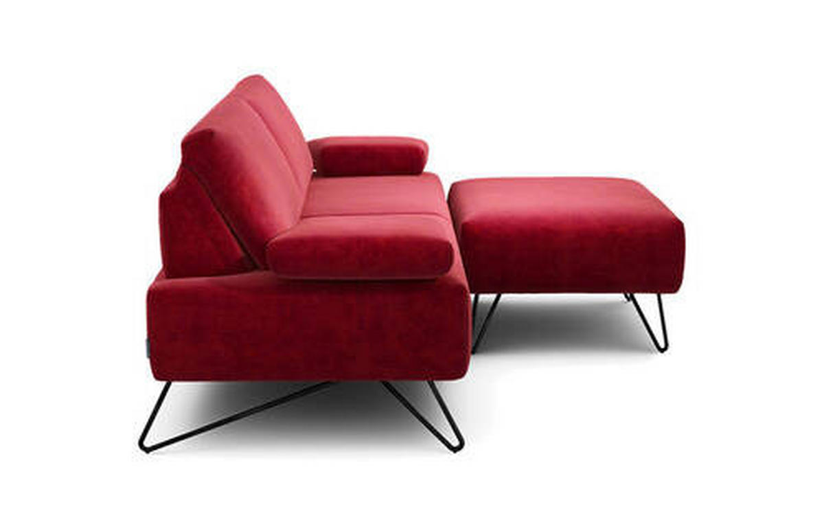 2,5-SITZER in Samt Rot  - Rot/Schwarz, Design, Textil/Metall (204-234/85/86-94cm) - SENSOO