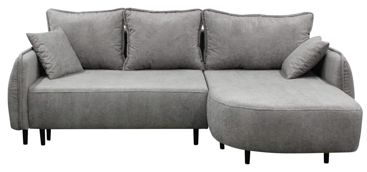 ECKSOFA MURANO Grau Chenille Zierkissen, Rückenkissen, Bettkasten  - Schwarz/Grau, Design, Holz/Textil (242/167cm) - MID.YOU