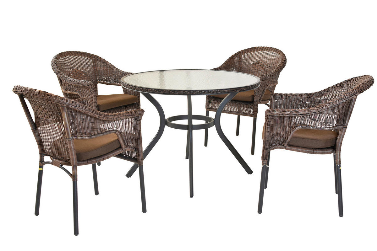 GARTENTISCHGRUPPE Aluminium  - Dunkelbraun/Graphitfarben, KONVENTIONELL, Glas/Kunststoff - Gardenson