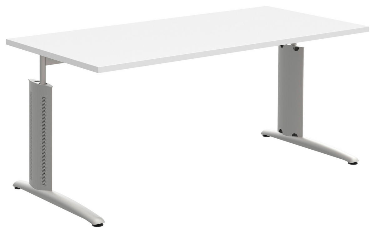 SCHREIBTISCH 160/80/70-82 cm  in Weiss, Alufarben  - Weiss/Alufarben, Konventionell, Holzwerkstoff/Metall (160/80/70-82cm) - Moderano