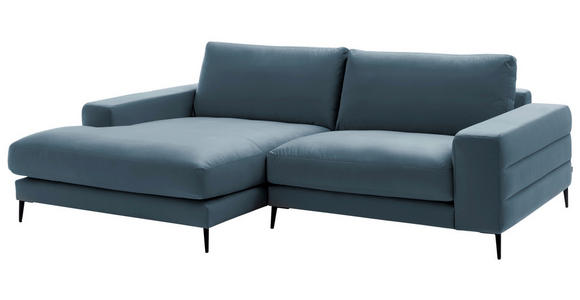 ECKSOFA  in Velours Blaugrau  177/253 cm  - Blaugrau/Schwarz, Design, Textil/Metall (177/253cm) - Dieter Knoll