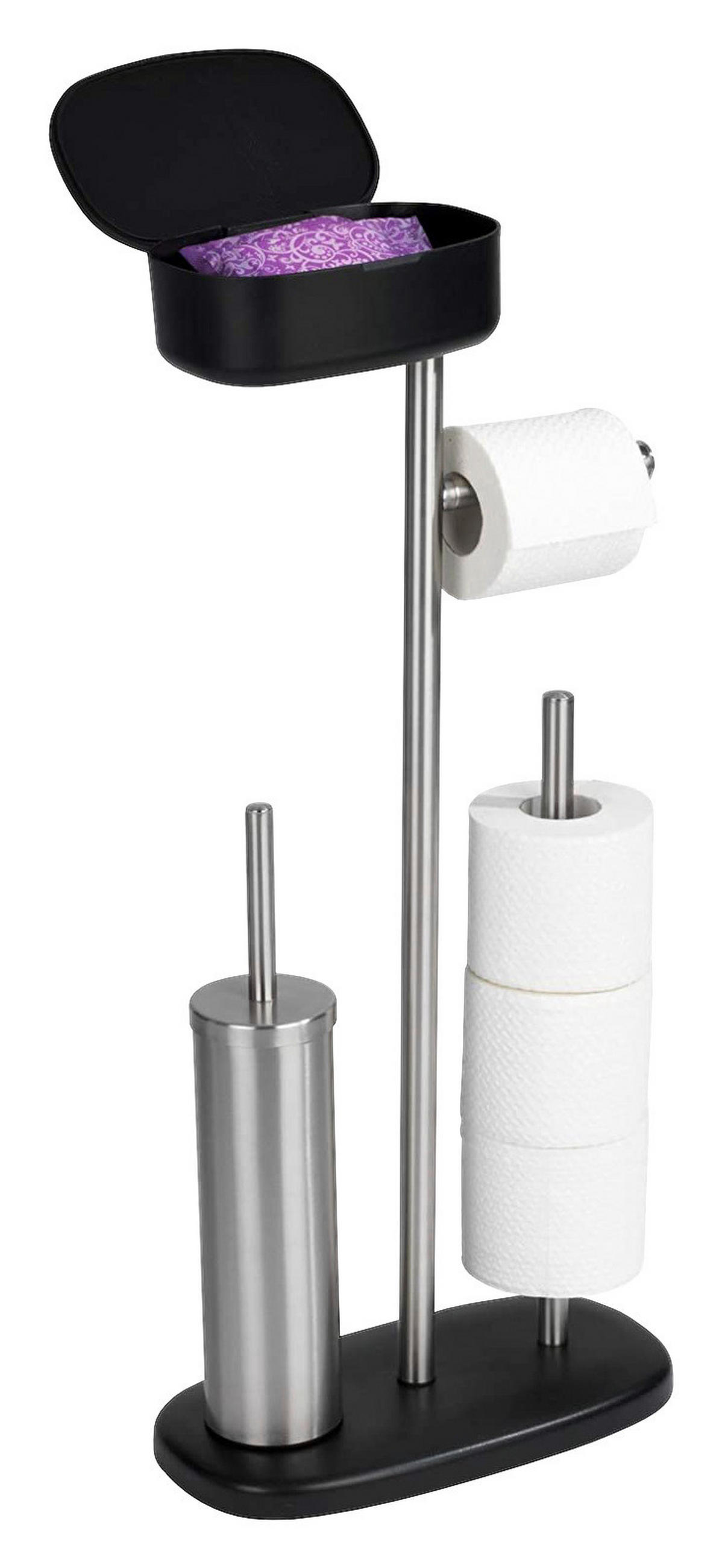 WC-BÜRSTENKOMBINATION - Edelstahlfarben/Schwarz, Basics, Kunststoff/Metall (17/72,5/32cm) - Wenko