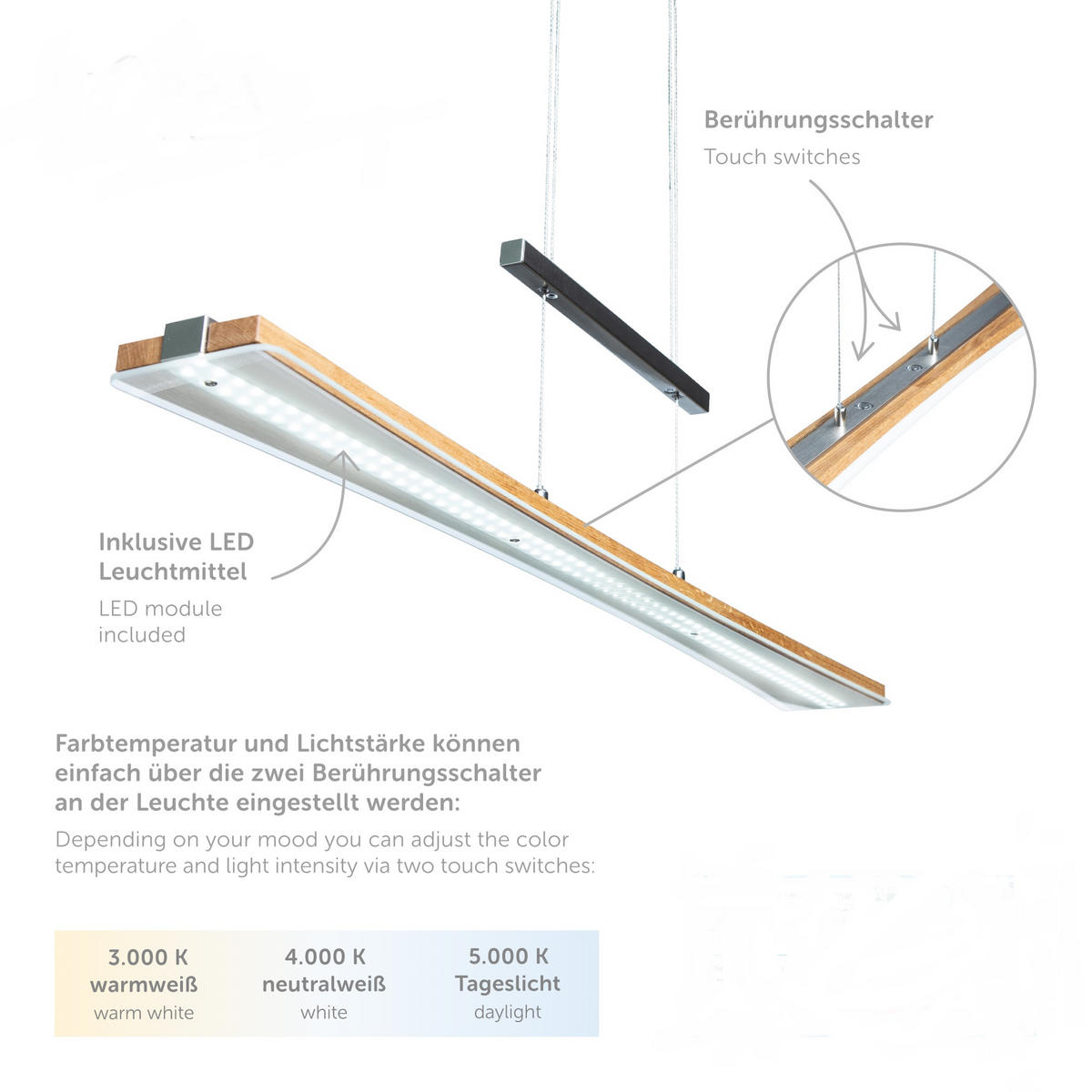 LED-HÄNGELEUCHTE 100/9/150 cm  - Beige, Natur, Holz (100/9/150cm)