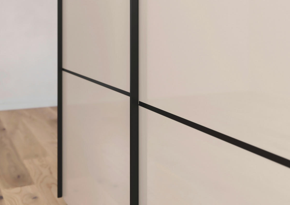 SCHWEBETÜRENSCHRANK  in Weiß, Champagner  - Champagner/Schwarz, KONVENTIONELL, Glas/Holzwerkstoff (271/223/68cm) - Novel