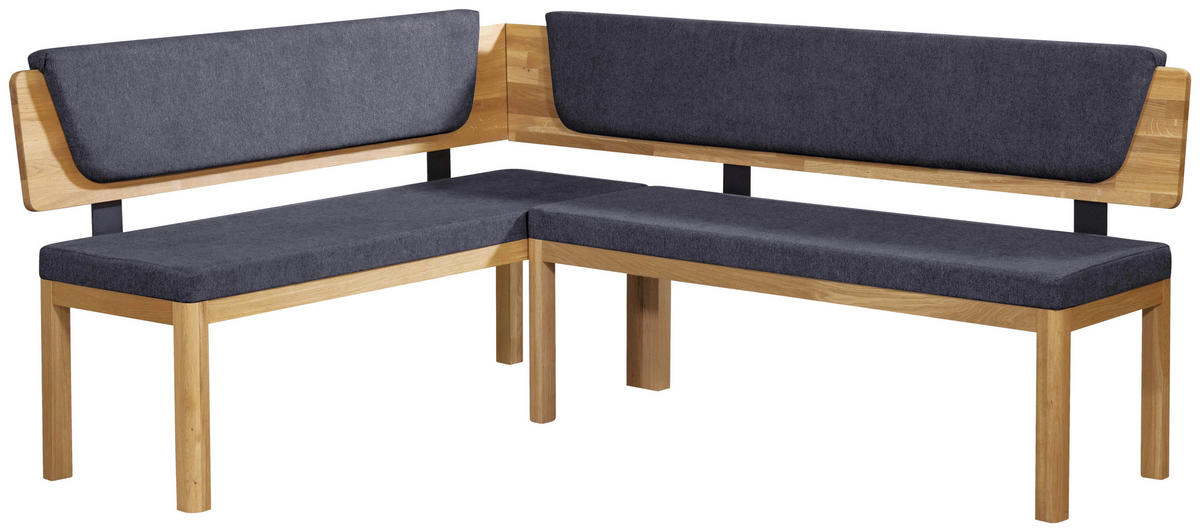ECKBANK 171/248 cm Webstoff Blau, Eichefarben Eiche vollmassiv   - Blau/Eichefarben, KONVENTIONELL, Holz/Textil (171/248cm) - Linea Natura