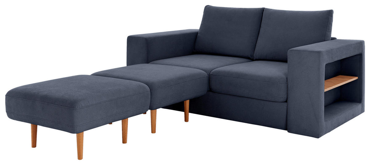 DREISITZER-SOFA inkl. Hocker Webstoff Dunkelblau  - Eichefarben/Dunkelblau, Design, Holz/Textil (212/96/107cm) - LOOKS by W.Joop