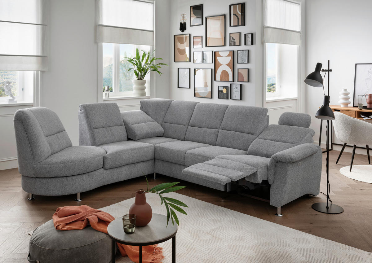 ECKSOFA Silberfarben Chenille  - Chromfarben/Silberfarben, MODERN, Textil/Metall (236/275cm) - Livetastic