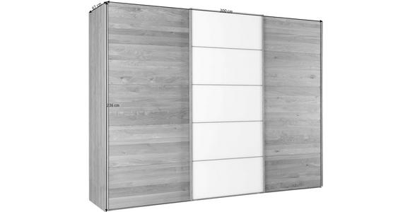 SCHWEBETÜRENSCHRANK  in Weiß, Eichefarben  - Eichefarben/Weiß, Natur, Glas/Holz (300/236/67cm) - Linea Natura