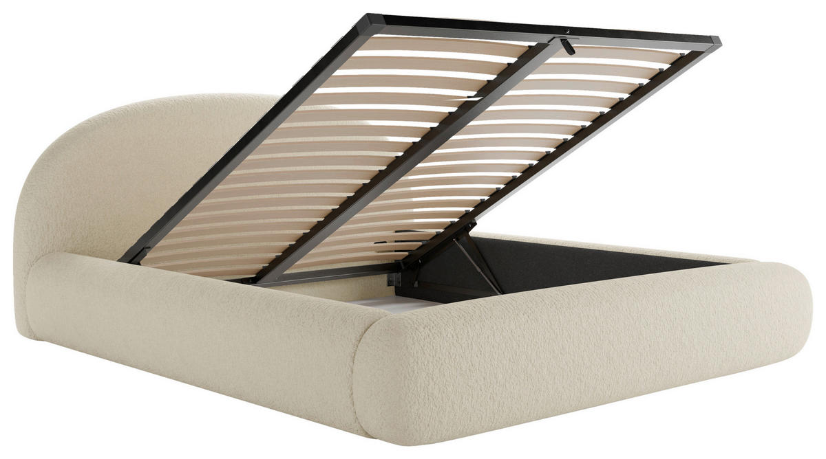 POLSTERBETT 160/200 cm,  in Beige, gepolstertes Kopfteil, Lattenrost, Bettkasten,  - Beige/Schwarz, Design, Holz/Textil (160/200cm) - Chameo