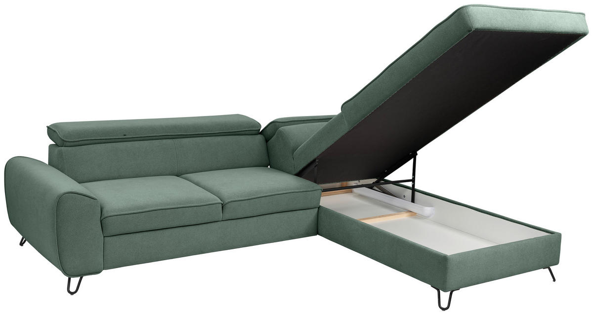 ECKSOFA in Flachgewebe Waldgrün  - Waldgrün/Schwarz, Design, Textil/Metall (250/200cm) - Stylife