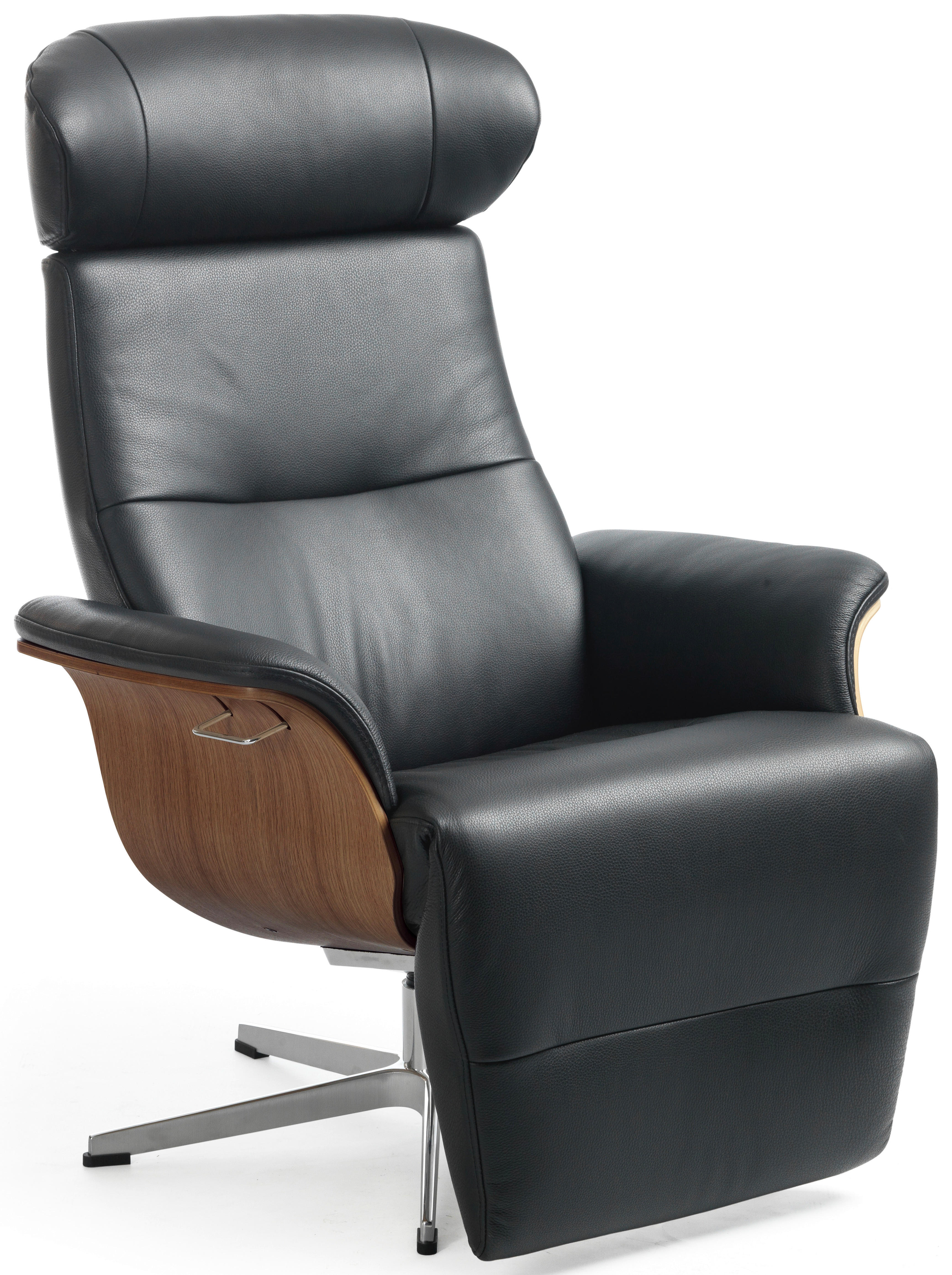 RELAXSESSEL in Holz, Leder Schwarz, Walnussfarben  - Walnussfarben/Schwarz, Design, Leder/Holz (80/103/88cm) - Conform