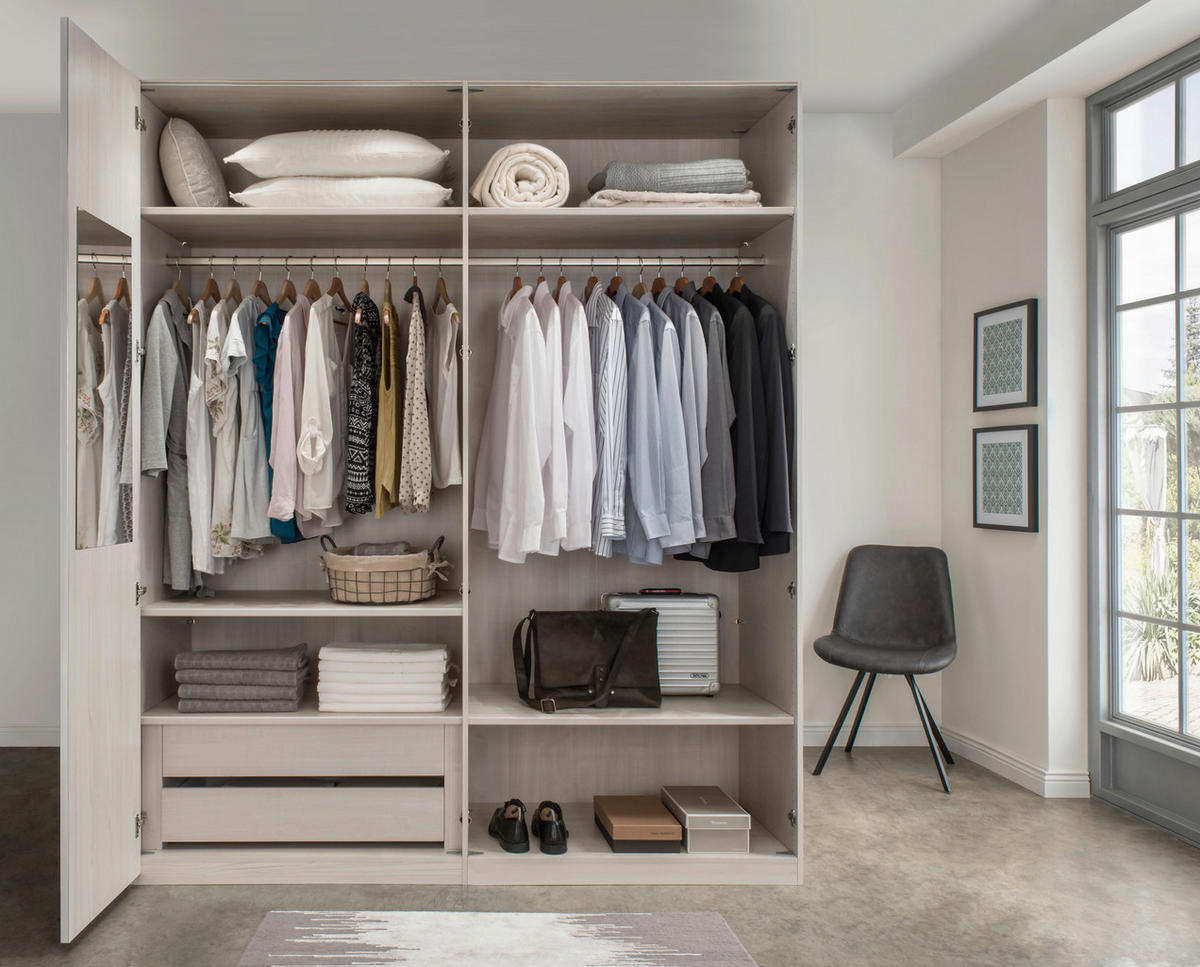 DREHTÜRENSCHRANK in Grau, Weiss  - Chromfarben/Weiss, Modern, Glas/Holzwerkstoff (200/216/58cm) - Novel