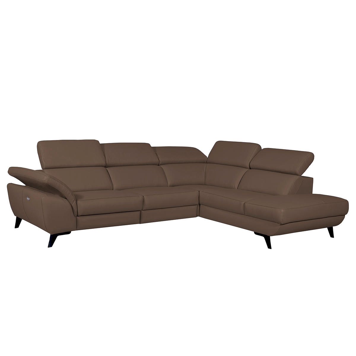 ECKSOFA DALLAS in Echtleder Dunkelbraun  283/228 cm  - Dunkelbraun/Schwarz, Design, Leder/Metall (283/228cm) - Livetastic