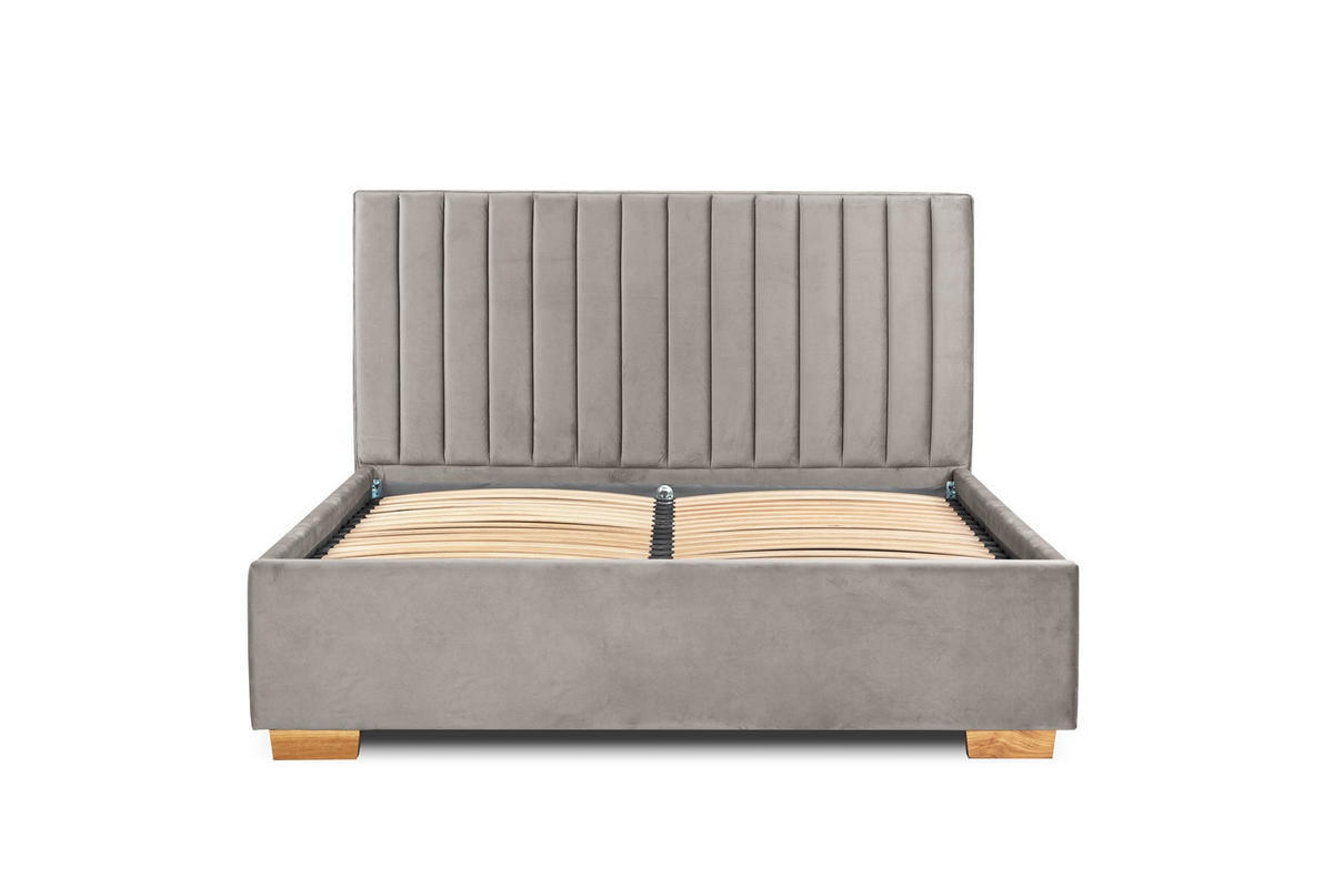 Pat Tapițat, 160/200 cm, bej - bej/culoare lemn stejar, Basics, metal/lemn (160/200cm) - Carryhome