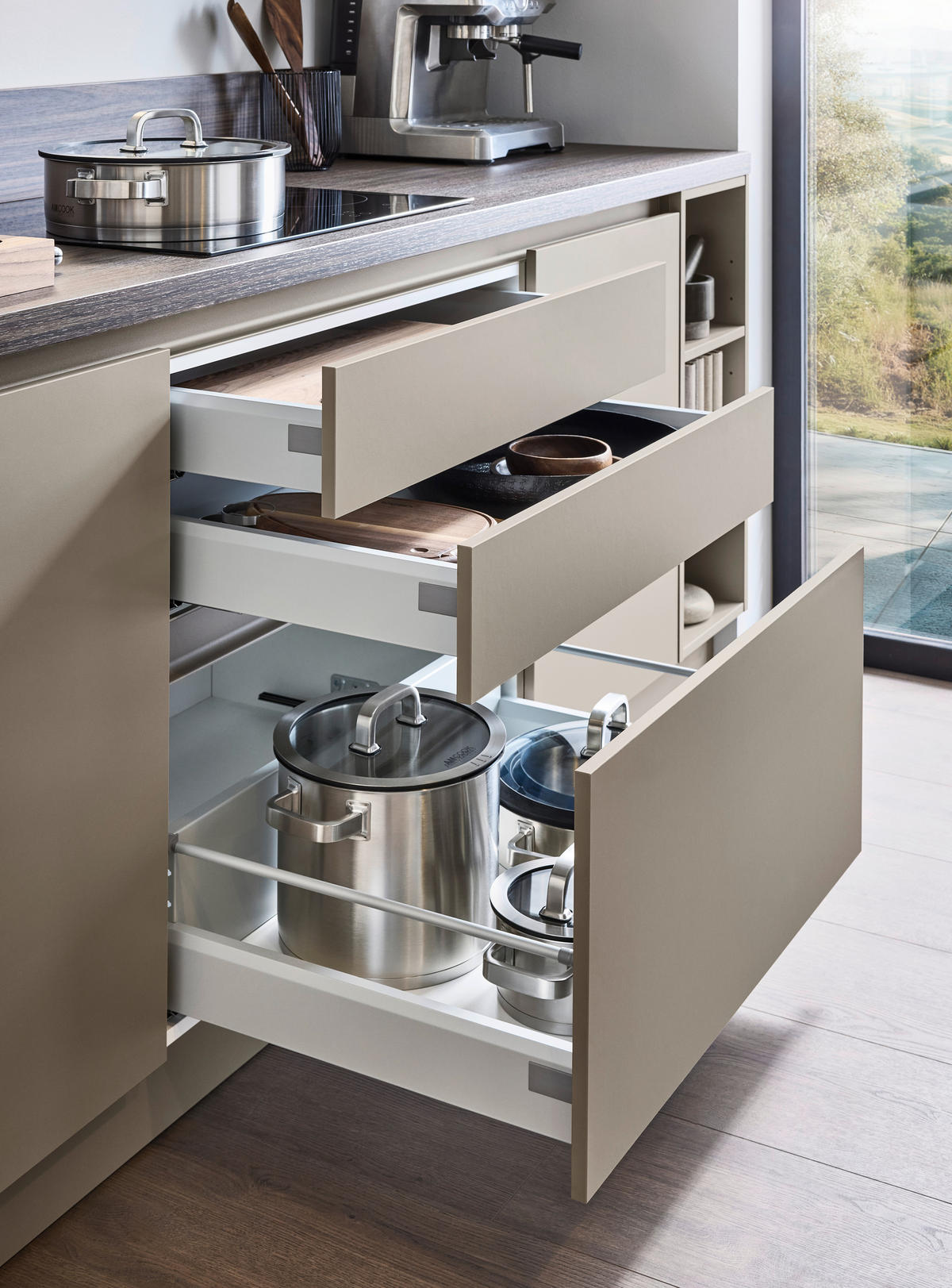 EINBAUKÜCHE   - Creme, KONVENTIONELL, Holzwerkstoff - Welnova