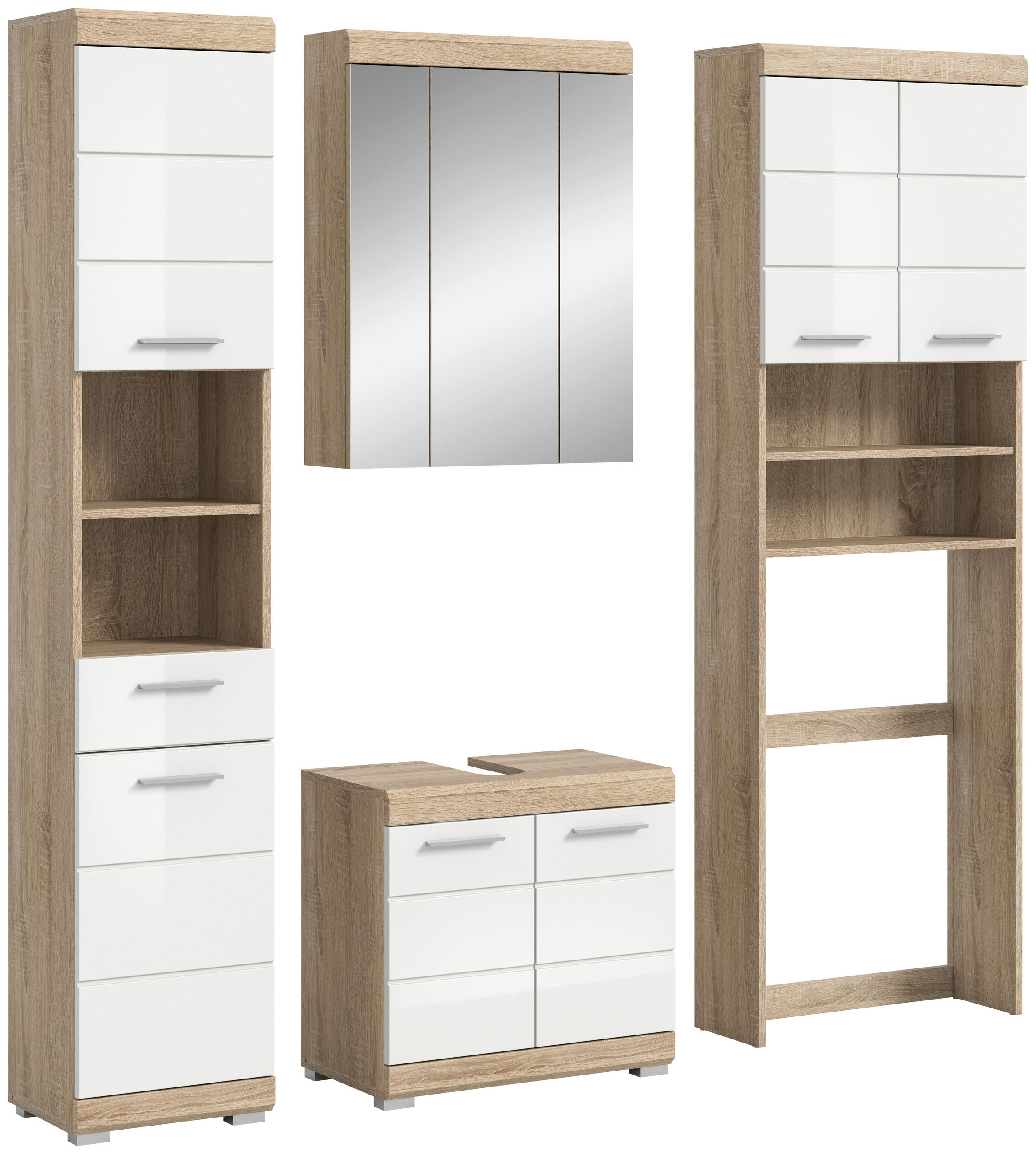 BADEZIMMER 4-teilig  in 160,2 cm  - Weiß Hochglanz/Silberfarben, MODERN, Glas/Holzwerkstoff (160,2cm) - MID.YOU